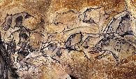 Detail from a panel at Chauvet showing a pride of lions hunting bioson. (Click on image to view larger.)
